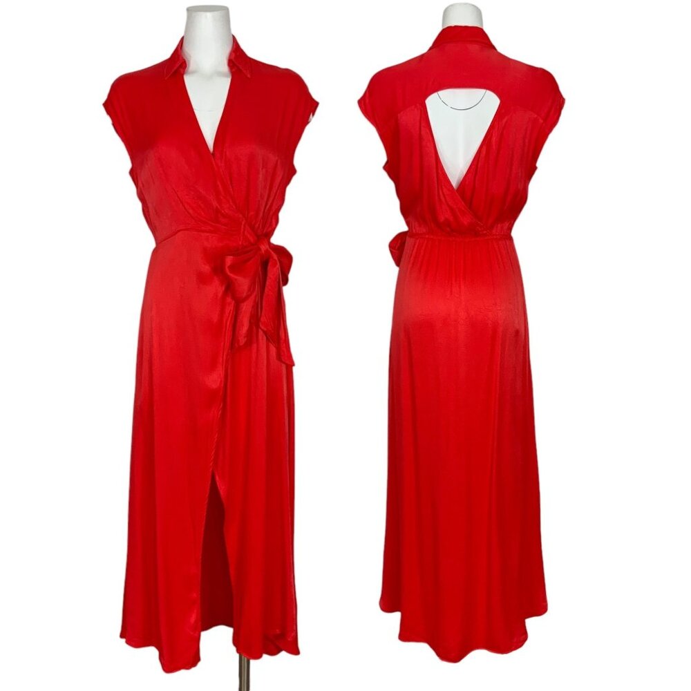 Anthropologie Vibrant Red Midi Wrap Dress with Open Back